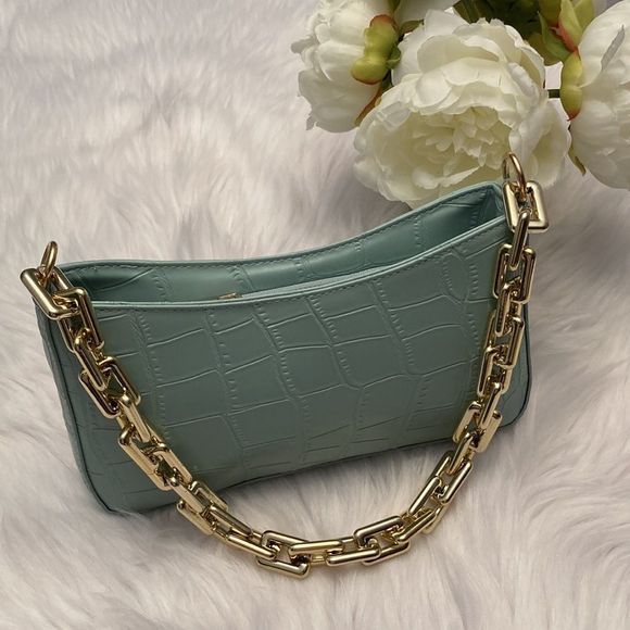 Leftside Handbags - Mini Gold Chain Strap Animal Print Light Green Mint Blue Shoulder Bag